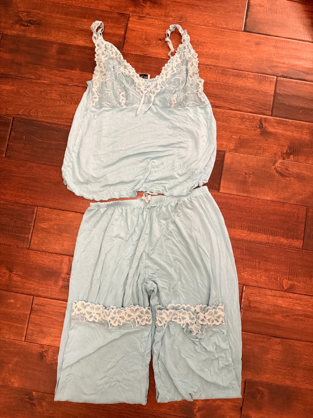 Light Blue Lace-Trim Women's Sleep Romper